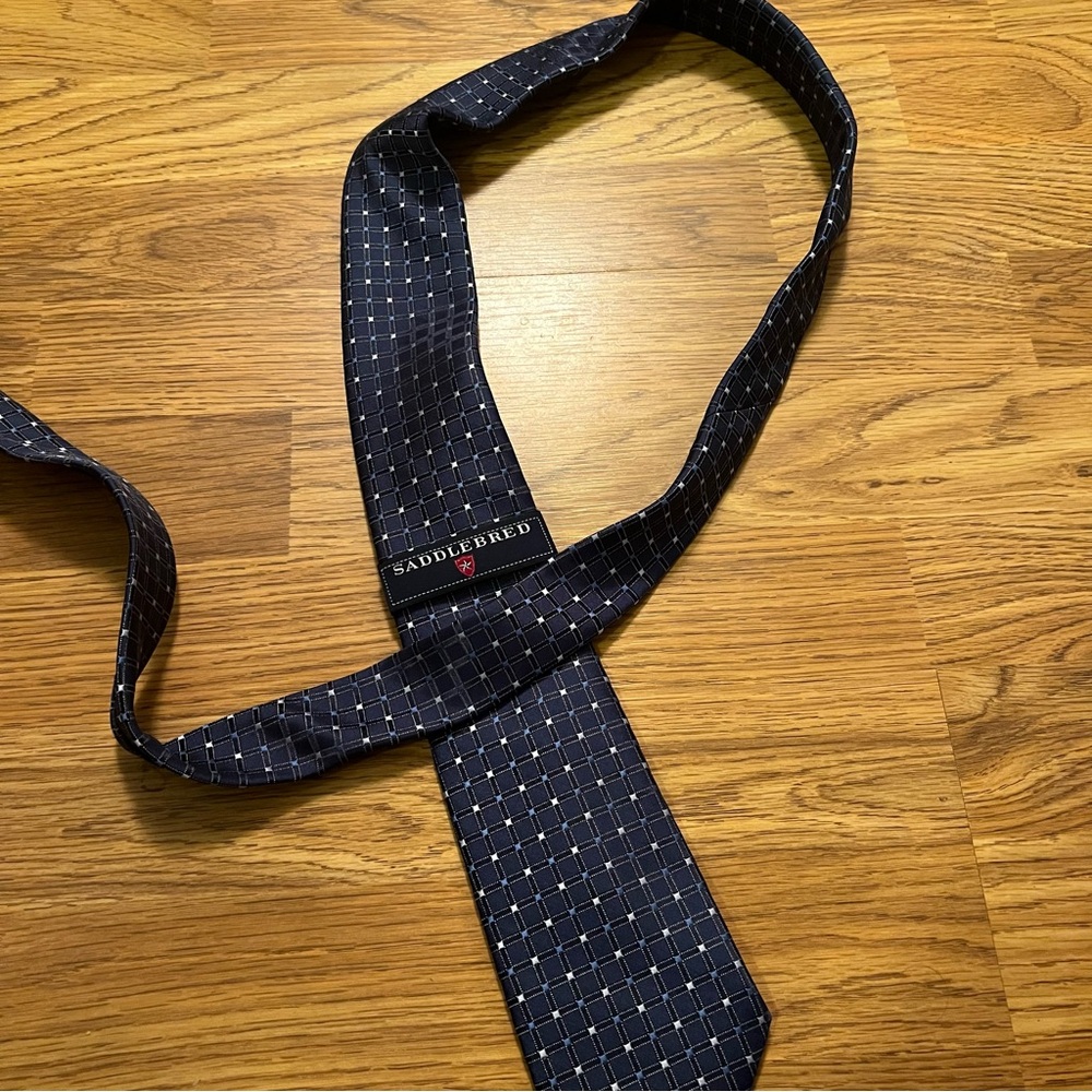 Saddlebred Navy and White Windowpane  Geometric Silk Tie